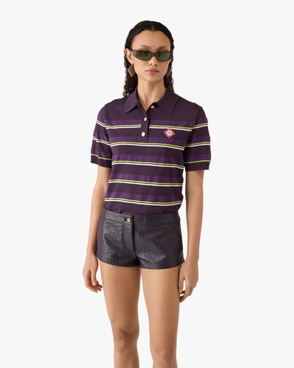 Polo ajusté à rayures violettes et vertes