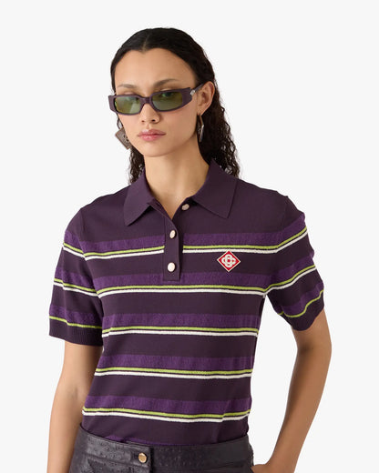 Polo ajusté à rayures violettes et vertes