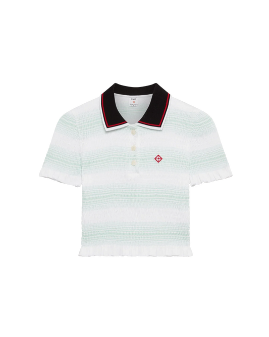 Stripe Shirred Polo Shirt