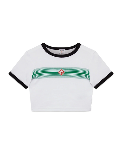 T-shirt à manches courtes à rayures dégradées et liseré contrastant