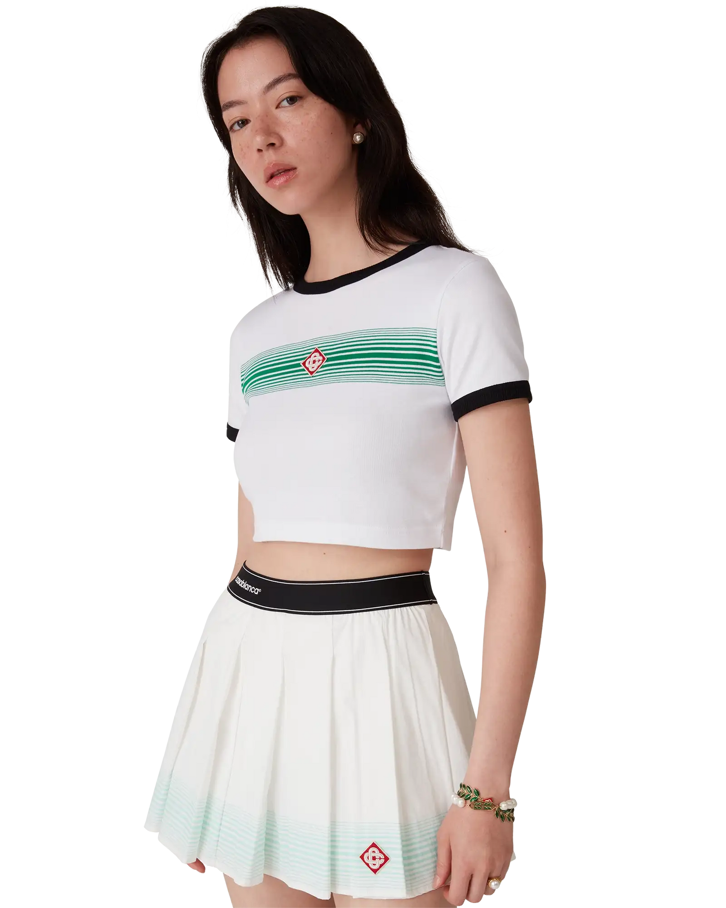 T-shirt à manches courtes à rayures dégradées et liseré contrastant