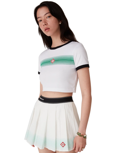 T-shirt à manches courtes à rayures dégradées et liseré contrastant
