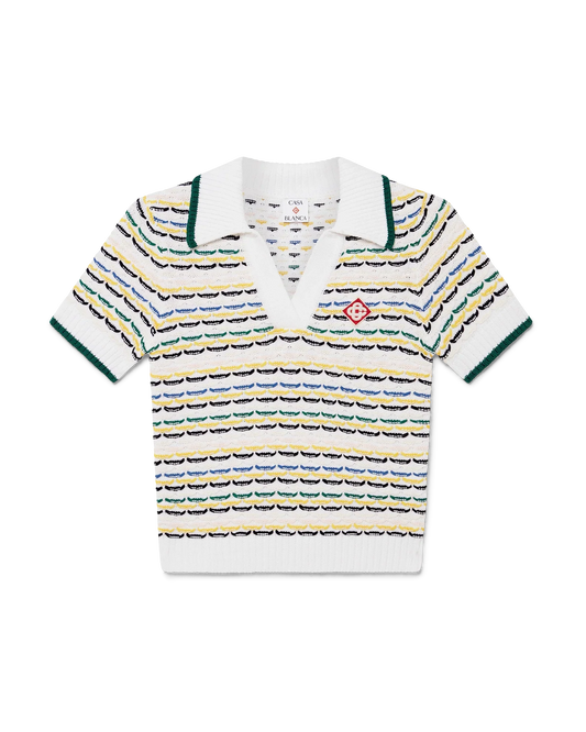 Cotton Tuck Stitch Cropped Polo Shirt