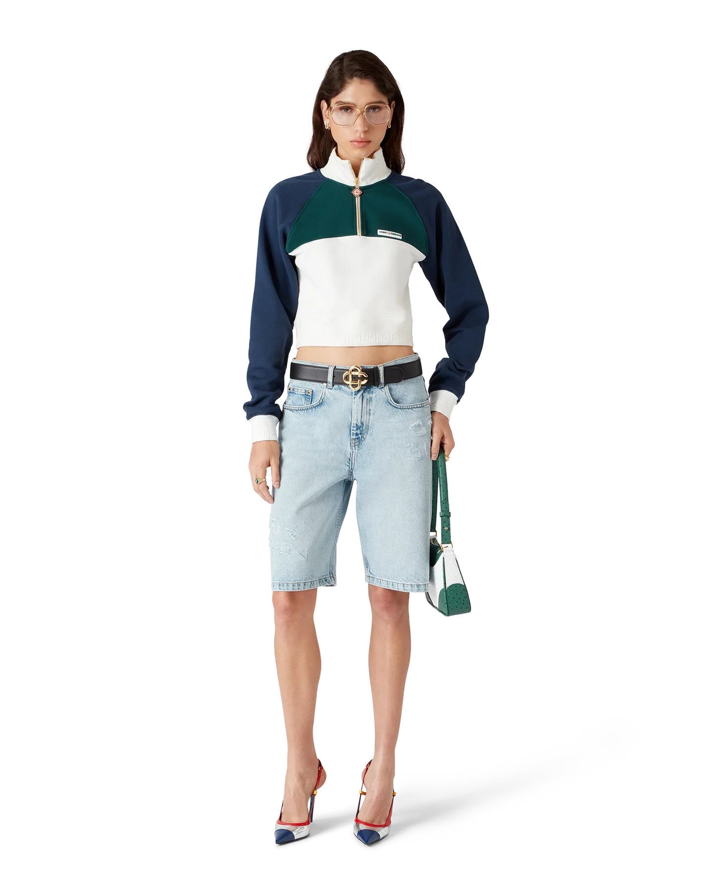 Sweat-shirt court zippé colorblock