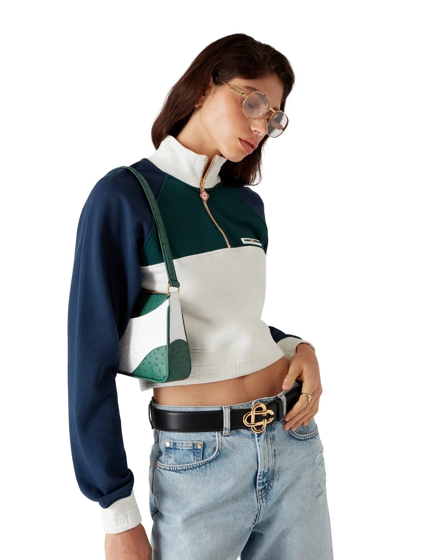 Sweat-shirt court zippé colorblock