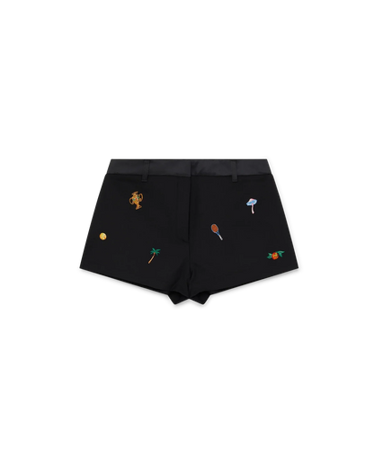 Embroidered Motif Wool Tailored Shorts