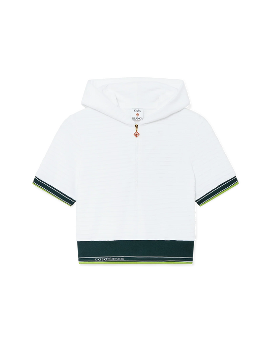 Textured Velour Tennis Cropped Hooded Top