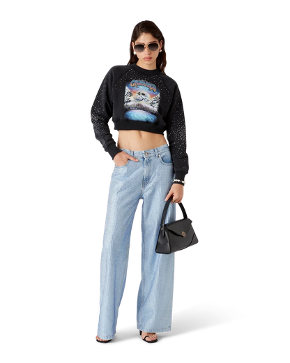 Sweat-shirt court orné de cristaux La Prémonition