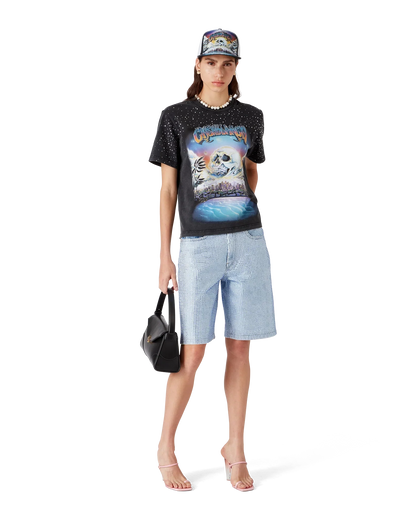 Short en jean orné de cristaux