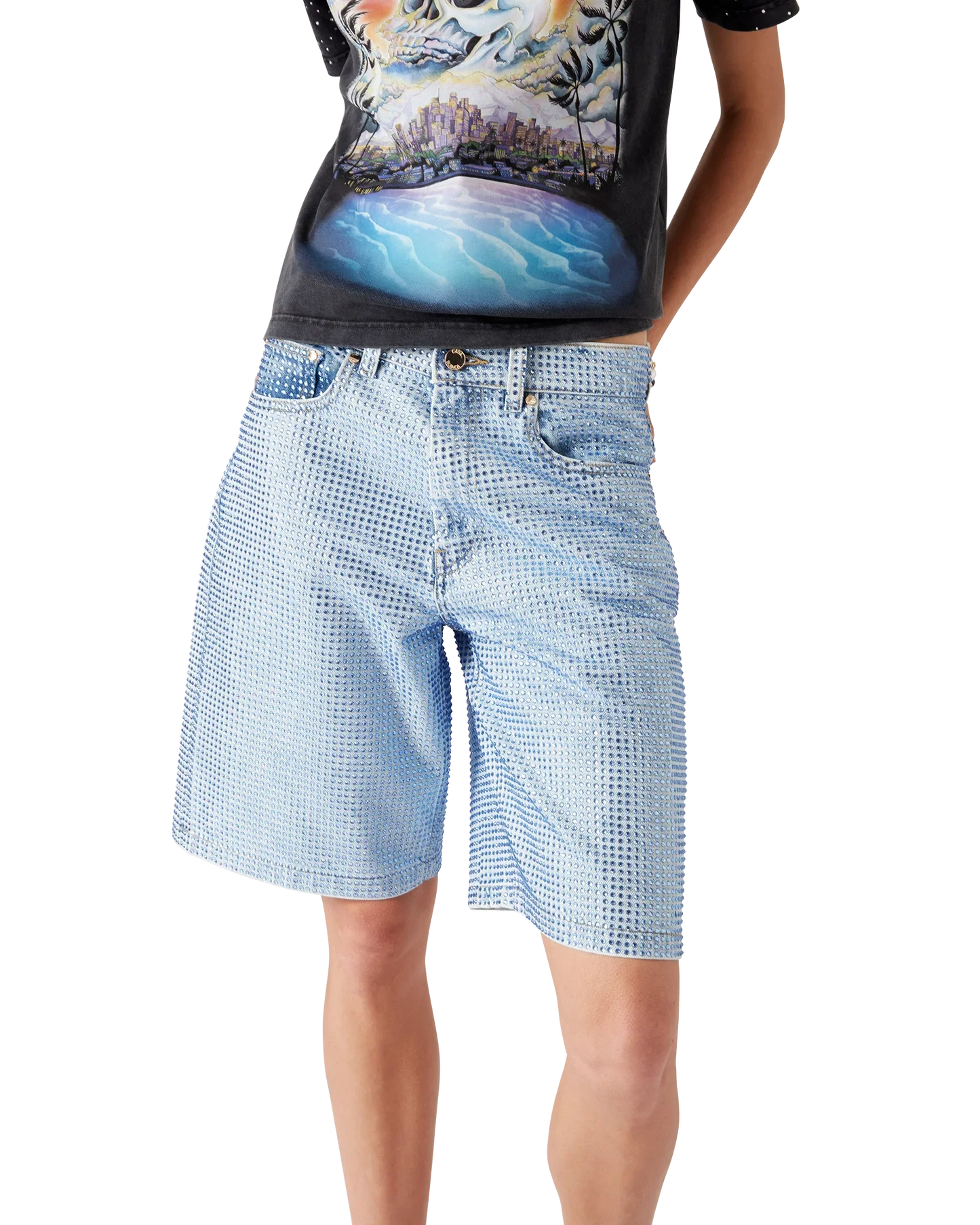Short en jean orné de cristaux
