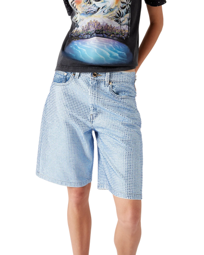 Short en jean orné de cristaux